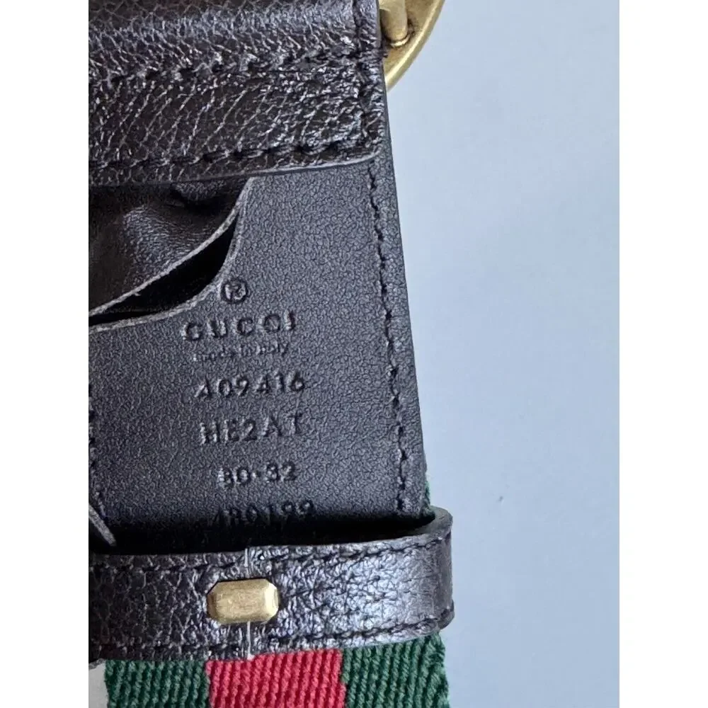 Gucci Web GG Marmont Leather/Fabric Belt Green/Red/Brown 80/32 IT 409416 NWT